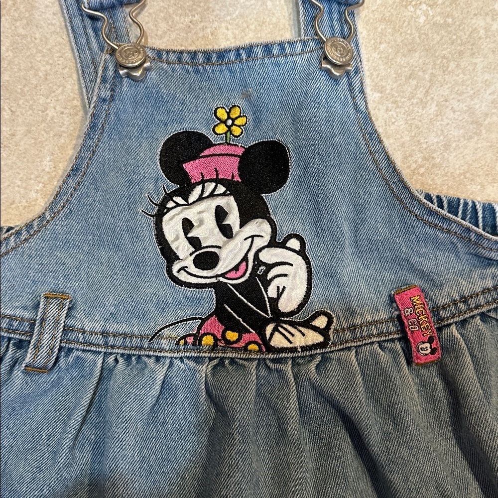 Vintage Mickey & Co Minnie Mouse Denim Jumper Overalls Dress 4T 80s 90s Y2K - Picture 3 of 6
